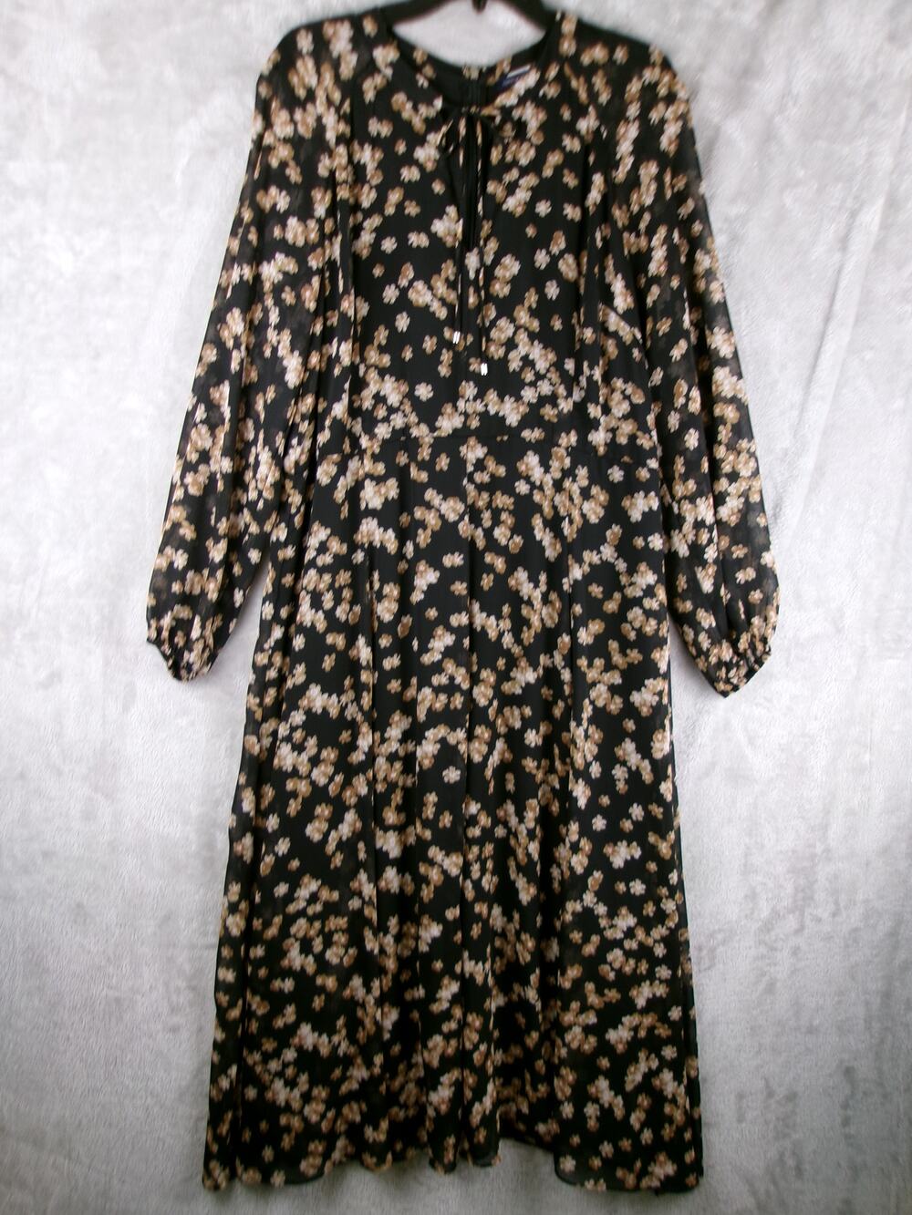 Tommy Hilfiger Black Floral Chiffon Maxi Dress Size 16 Boho Cottagecore